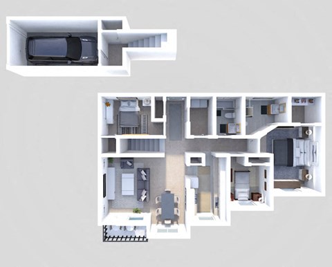 Floor plan for 3 beds, 2 baths, 1555 sqft